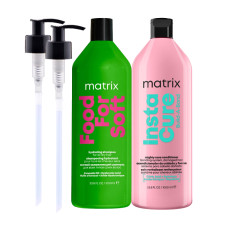 MATRIX FOOD FOR SOFT Szampon nawilżający, INSTACURE Build A Bond Odżywka 2 x 1000ml, pompki